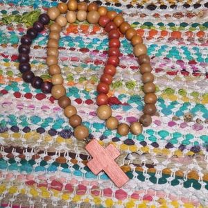 Natural wood bead rosary
